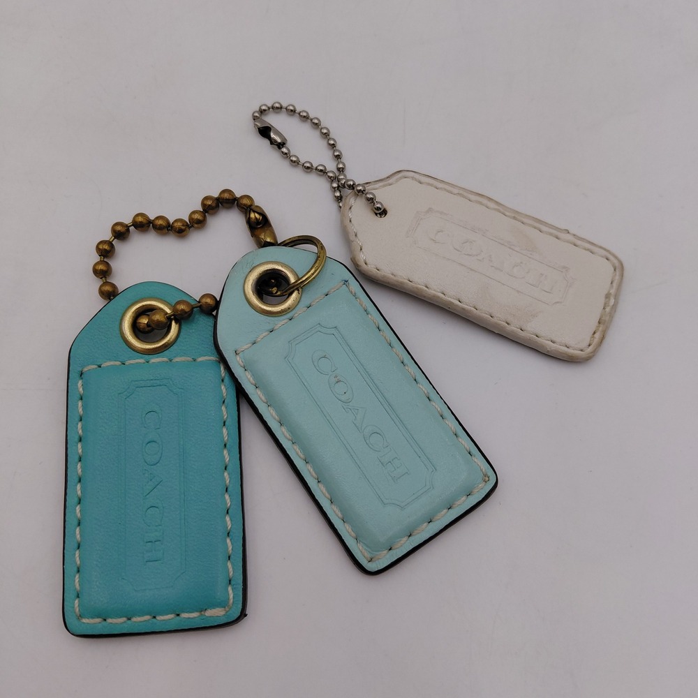 Coach Leather Hangtag Lot 3pc Blue Teal White Replacement Handbag Charms Fobs